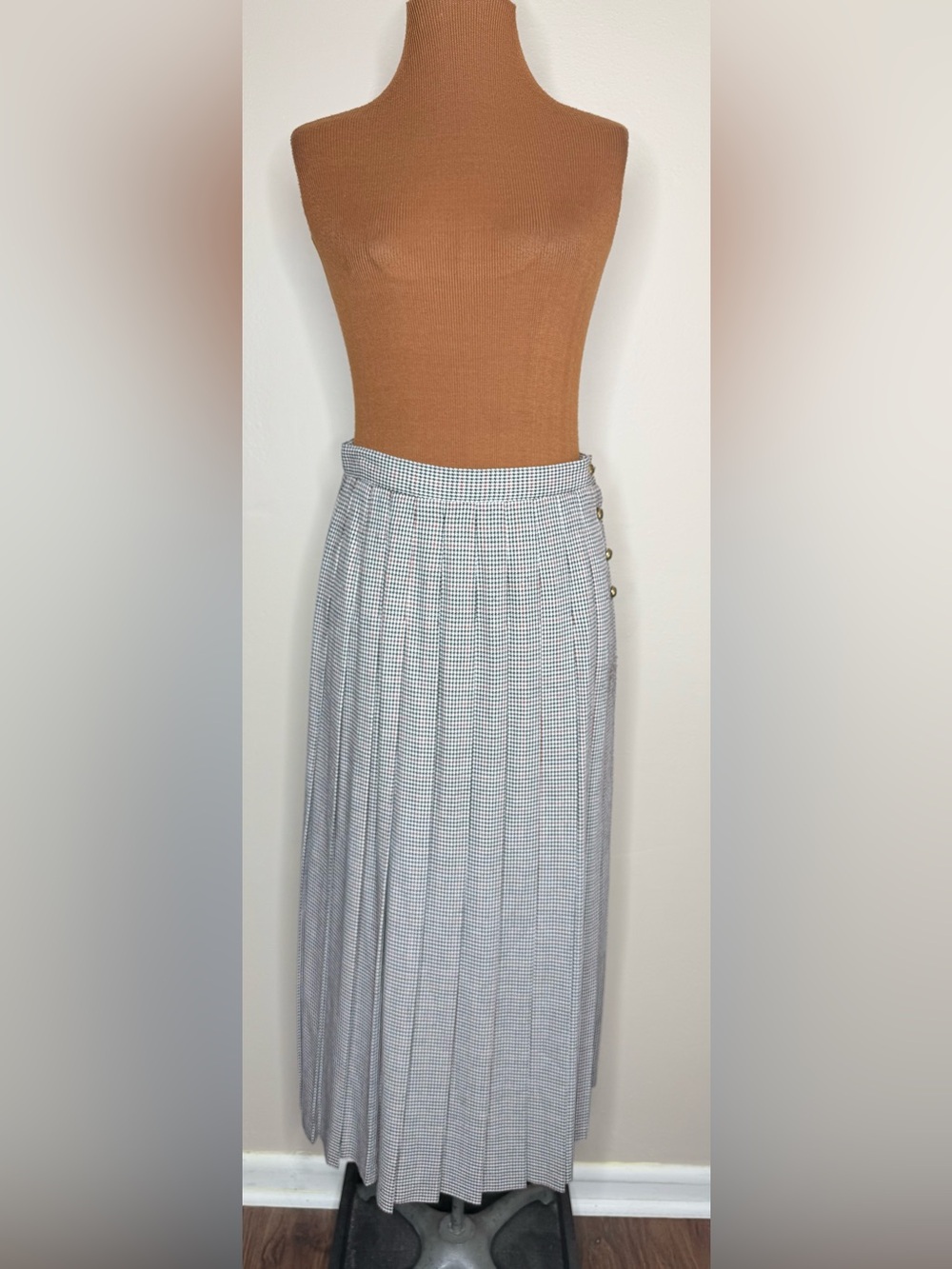 Eagles Eye Vintage Knife Pleated Maxi Skirt Houndstooth Side Button Size 6